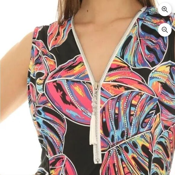 4x sleeveless colorful palms zip up summer dress 4x Plus - Picture 3 of 6